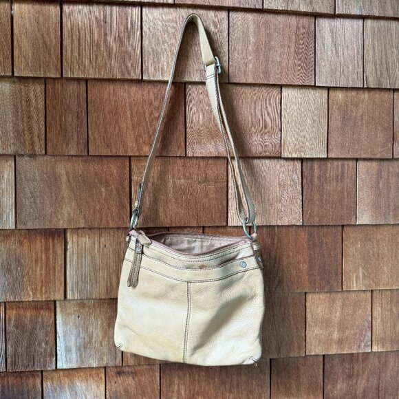 Fossil Light Tan Leather Shoulder Bag Top Zip Maddox 1 inch Adjustable Strap - Picture 15 of 16